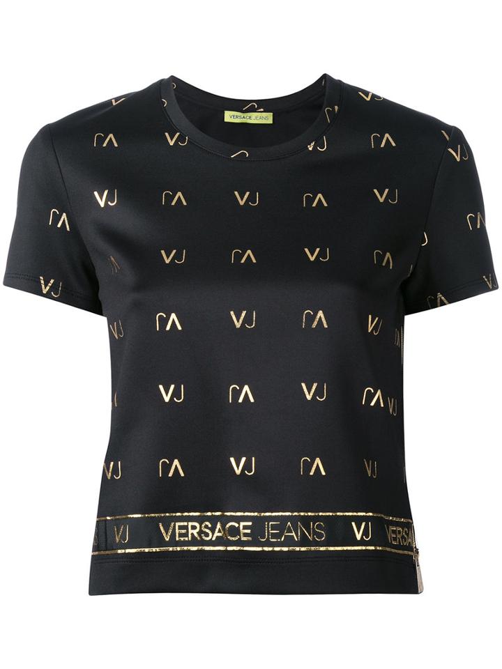 Versace Jeans - Logo Print Cropped T-shirt - Women - Polyester/spandex/elastane - 40, Black, Polyester/spandex/elastane