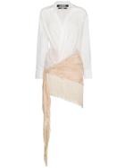 Jacquemus La Robe Pareo Fringed Cotton Asymmetric Dress - White