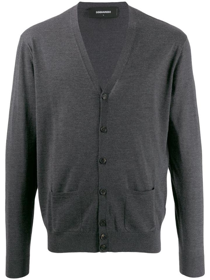 Dsquared2 Logo Embroidered Cardigan - Grey