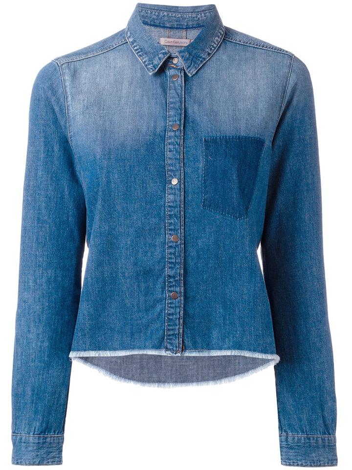 Calvin Klein Jeans - Raw Hem Denim Shirt - Women - Cotton - Xs, Women's, Blue, Cotton