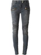 Balmain Biker Jeans, Women's, Size: 44, Grey, Cotton/spandex/elastane