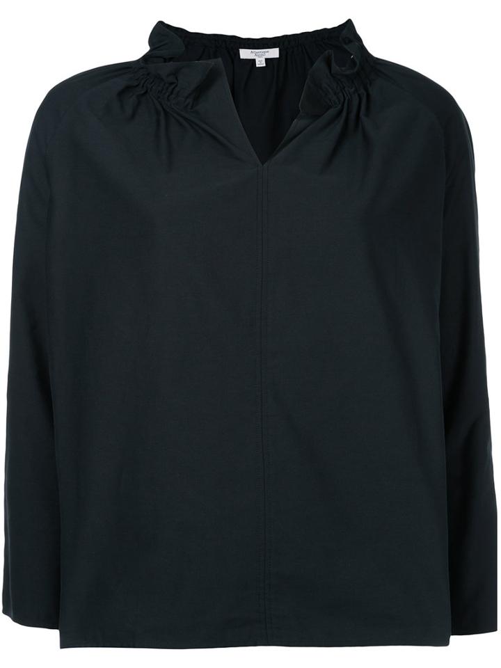 Atlantique Ascoli - Ruffled Collar Blouse - Women - Cotton/linen/flax - 2, Black, Cotton/linen/flax