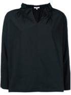 Atlantique Ascoli - Ruffled Collar Blouse - Women - Cotton/linen/flax - 2, Black, Cotton/linen/flax