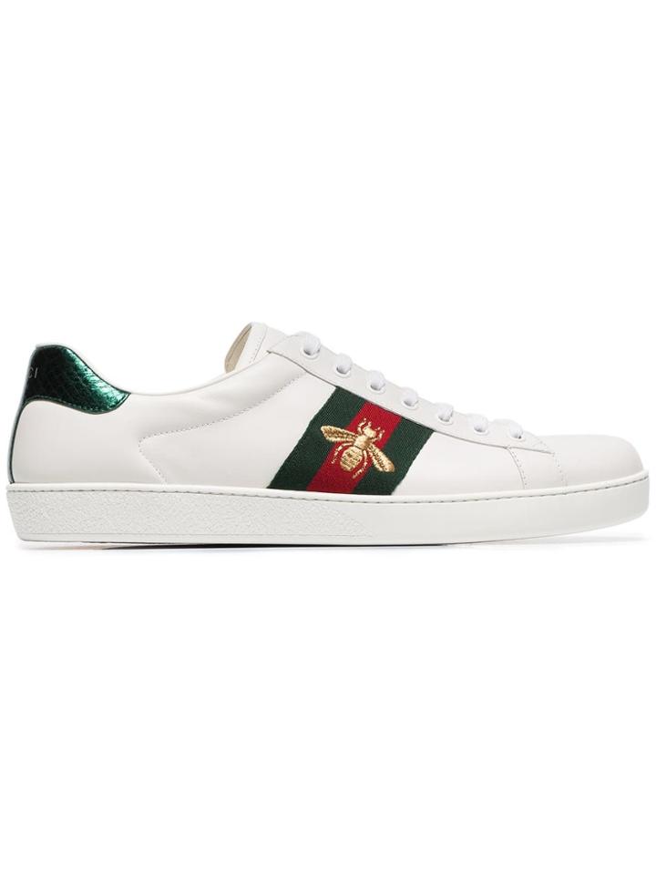 Gucci White Ace Bee Striped Leather Sneakers