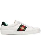 Gucci White Ace Bee Striped Leather Sneakers