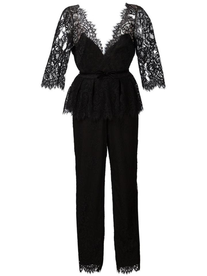 Marchesa Notte V-neck Lace Jumpsuit - Black