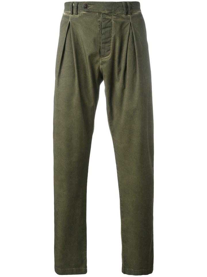 Al Duca D'aosta 1902 - Pleated Yoke Trousers - Men - Cotton/spandex/elastane - 48, Green, Cotton/spandex/elastane