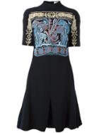 Peter Pilotto Embroidered Cady Dress, Women's, Size: 14, Black, Acetate/viscose/spandex/elastane/acetate