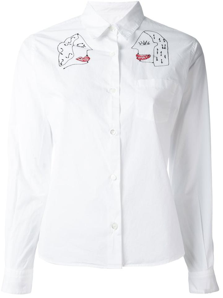 Jimi Roos 'faces' Embroidered Shirt, Women's, Size: Medium, White, Cotton