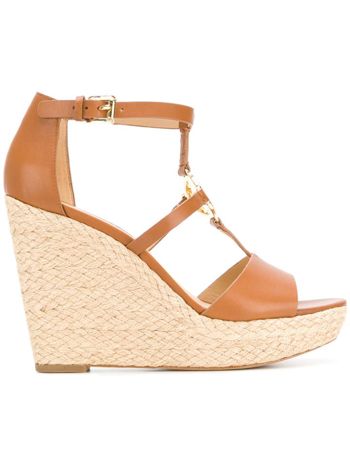 Michael Michael Kors Wedge Heel Logo Sandals - Brown