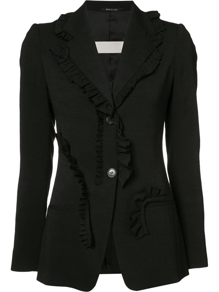 Maison Margiela - Ruffle Trim Blazer - Women - Silk/spandex/elastane/viscose - 40, Women's, Black, Silk/spandex/elastane/viscose