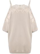 Agnona - Cold Shoulder Crochet Trim Sweater - Women - Cotton - 42, Nude/neutrals, Cotton