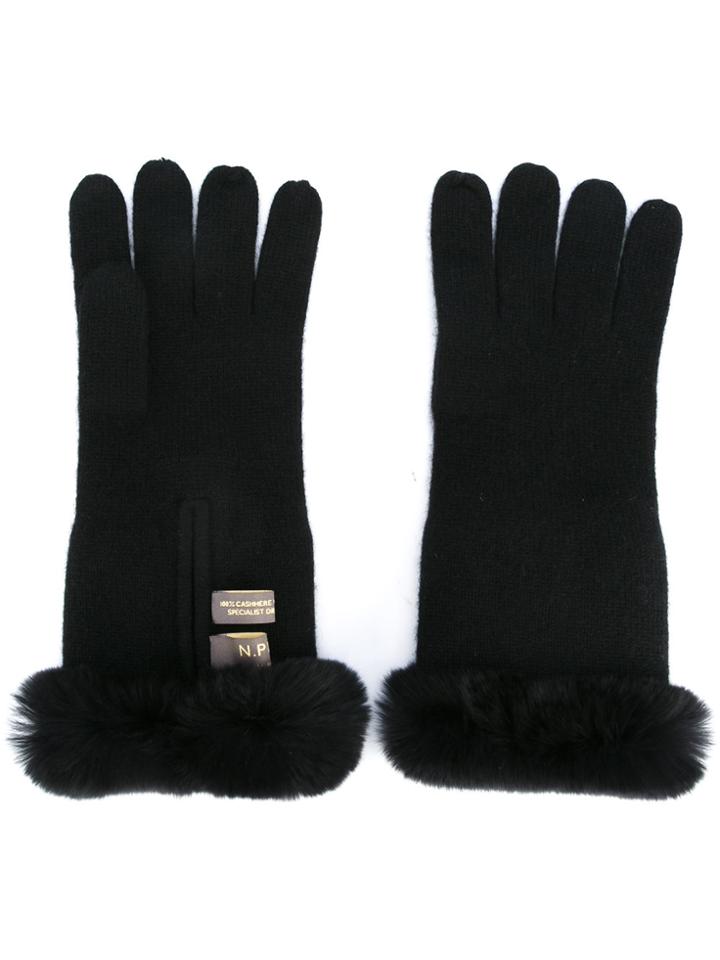 N.peal Fur Trim Gloves - Black