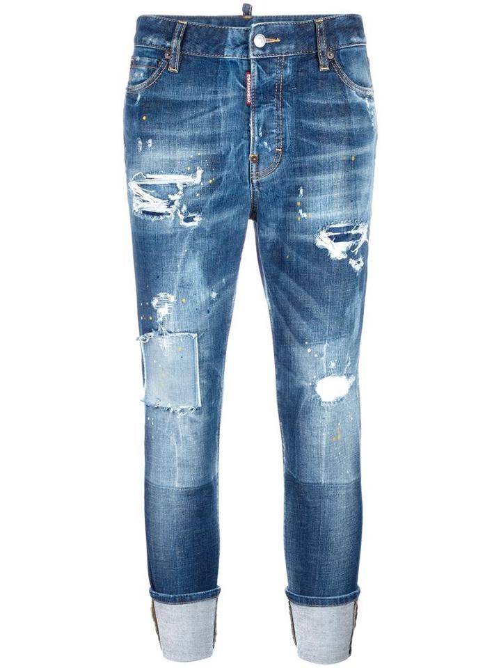 Dsquared2 London Stonewashed Ripped Jeans, Women's, Size: 44, Blue, Cotton/spandex/elastane