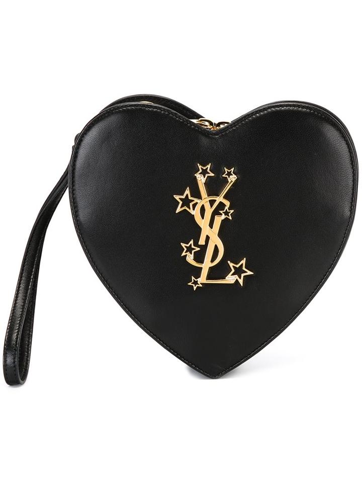 Saint Laurent 'love Heart' Clutch, Women's, Black