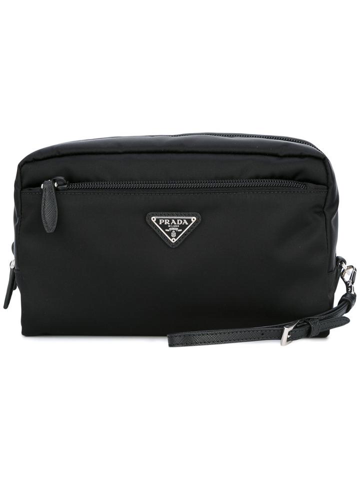 Prada - Logo Plaque Clutch Bag - Women - Nylon - One Size, Women's, Black, Nylon