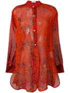 Etro Printed Sheer Collarless Shirt - Red