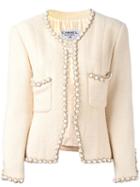 Chanel Vintage Faux Pearl Trim Jacket, Women's, Size: 40, White