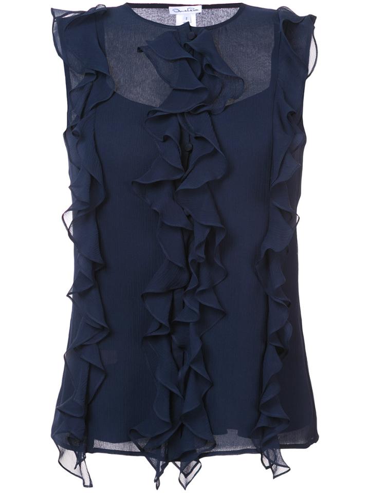 Oscar De La Renta Ruffle Sleeveless Blouse - Blue