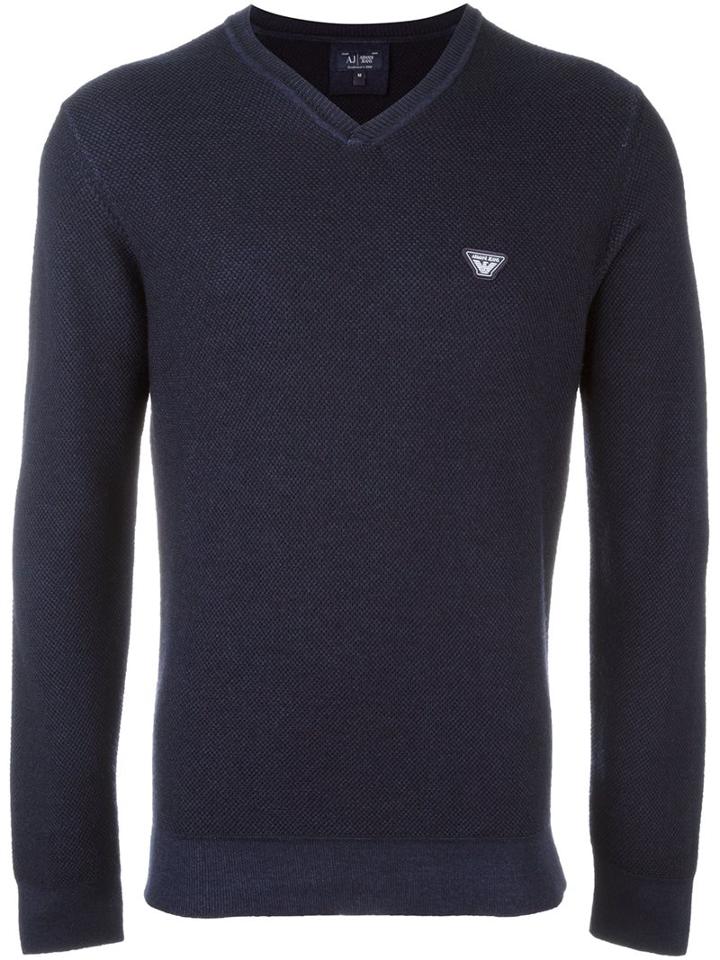 Armani Jeans V Neck Fine Knit Jumper