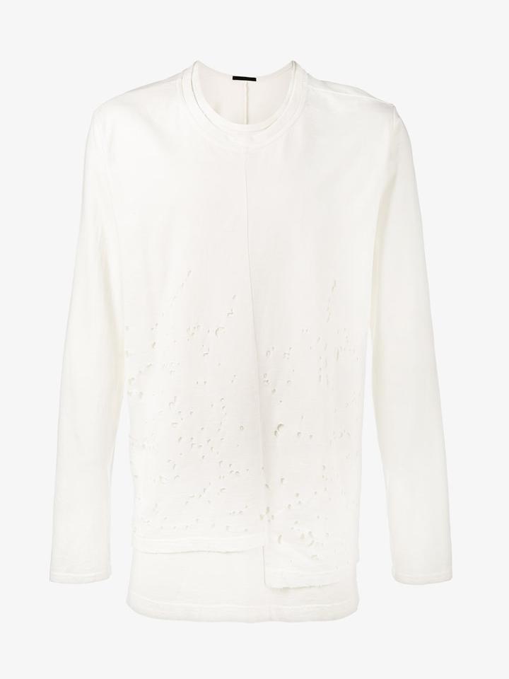 The Viridi-anne Distressed Cotton Long Sleeve T-shirt, Men's, Size: 2, White, Cotton
