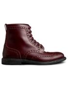 Burberry Brogue Detail Polished Leather Boots - Red