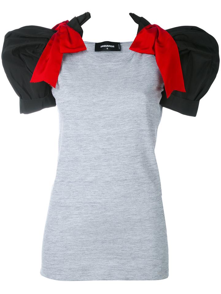 Dsquared2 - Puff Sleeve Contrast Top - Women - Silk/cotton/viscose - S, Grey, Silk/cotton/viscose