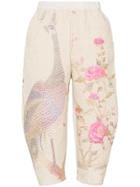 By Walid Vietnam Jay Embroidered Cropped Trousers - Neutrals