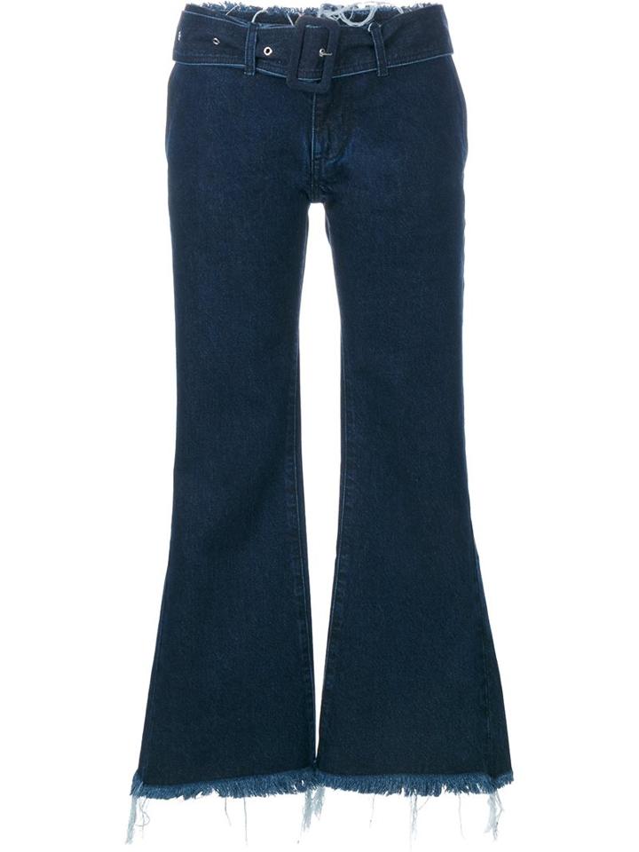 Marques'almeida Frayed Flared Cropped Jeans, Women's, Size: 8, Blue, Cotton