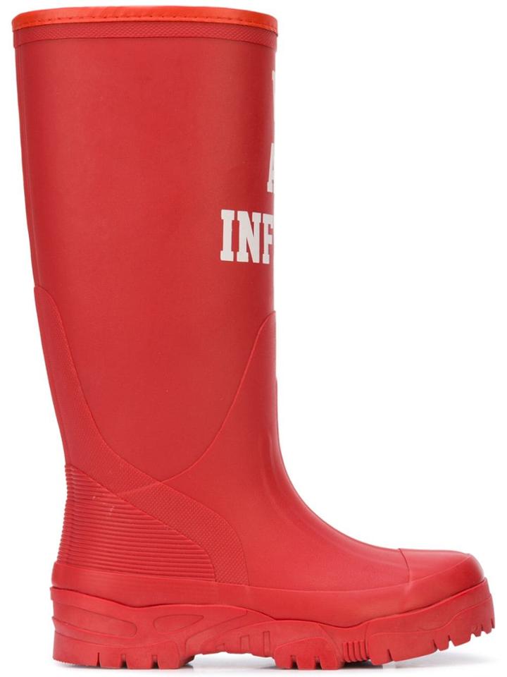Undercover Slogan Print Rain Boots - Red