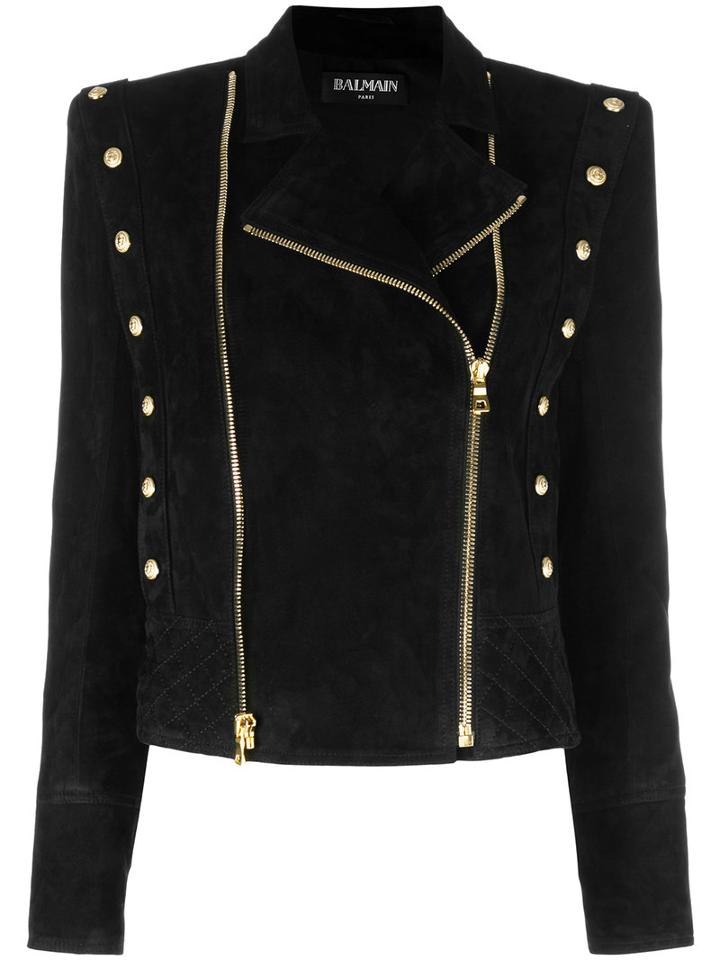 Balmain - Double Zip Biker Jacket - Women - Cotton/lamb Skin/viscose - 40, Women's, Black, Cotton/lamb Skin/viscose