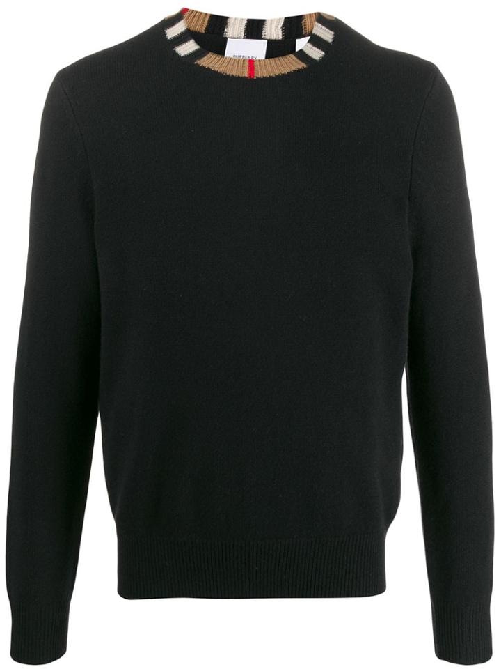 Burberry Check Round Neck Jumper - Black