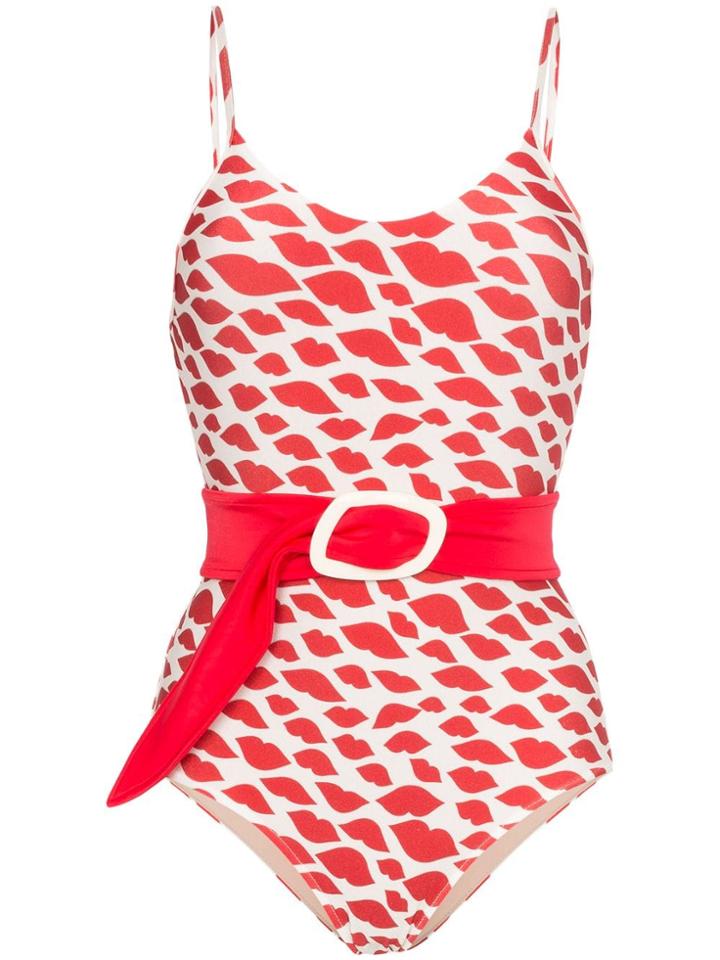Adriana Degreas Bacio Lips-print Swimsuit - Red