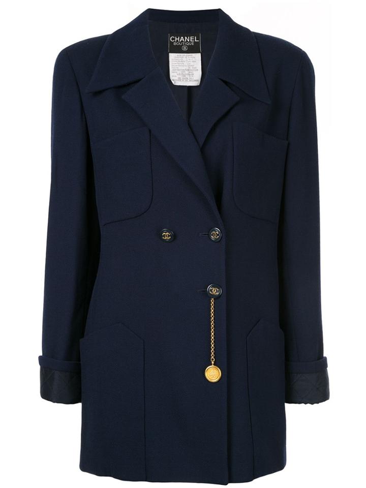 Chanel Pre-owned 1994's Cc Logos Button Long Sleeve Jacket - Blue