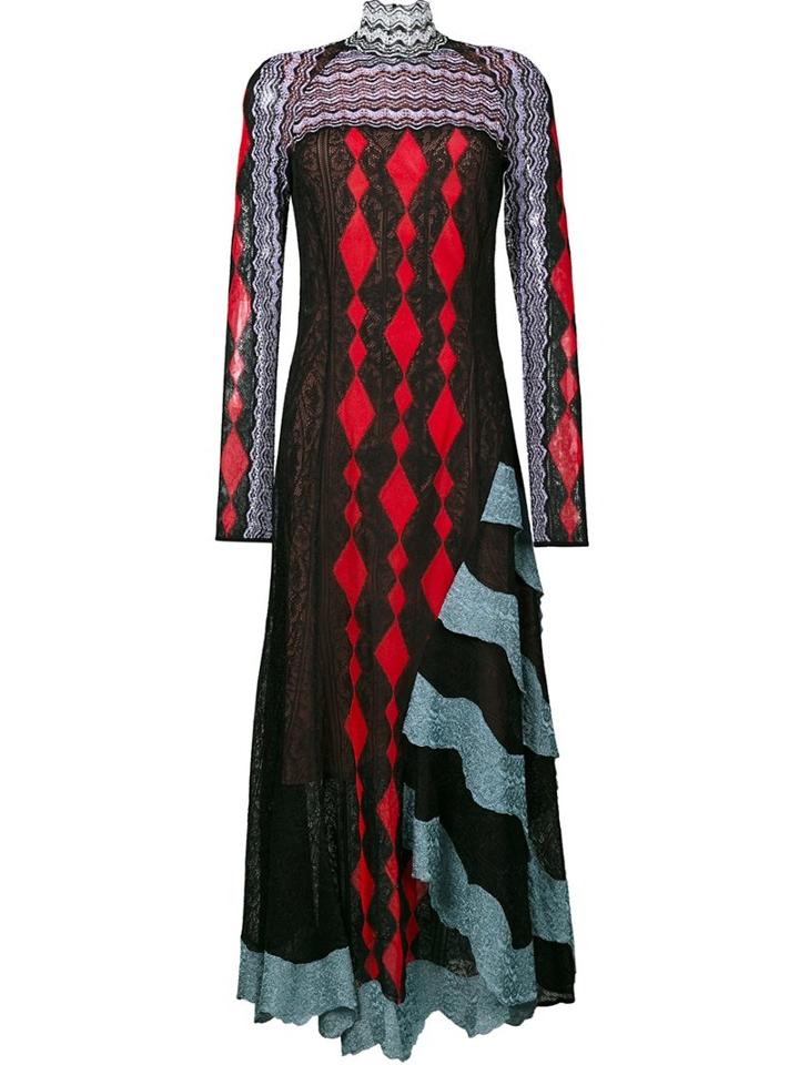 Peter Pilotto Wavy Jacquard Lace Dress, Women's, Size: Medium, Black, Silk/polyamide/polyester/viscose
