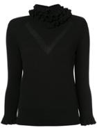 Barrie Ruffled Knit Top - Black
