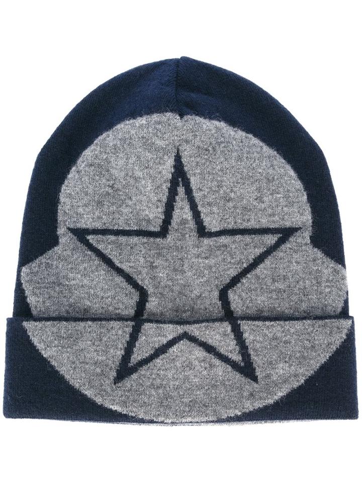 Moncler Star Motif Beanie, Men's, Blue, Virgin Wool