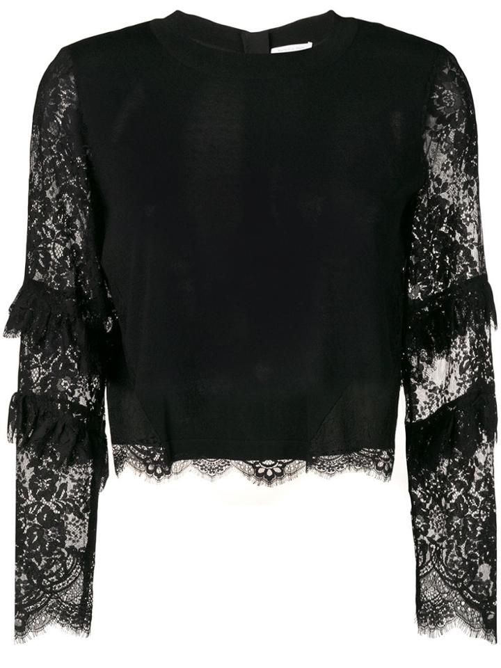 Patrizia Pepe Lace Sleeves Sweater - Black