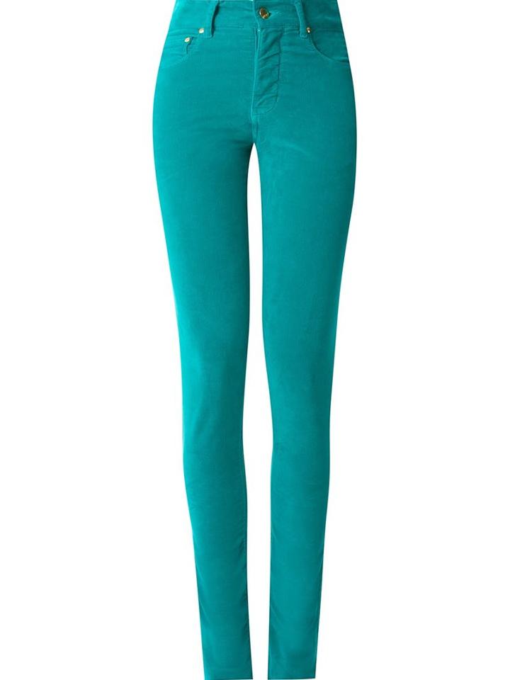 Amapô High Waisted Velvet Skinny Trousers, Women's, Size: 36, Green, Cotton/spandex/elastane