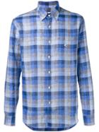 Etro Checked Button-down Shirt, Men's, Size: 45, Blue, Linen/flax