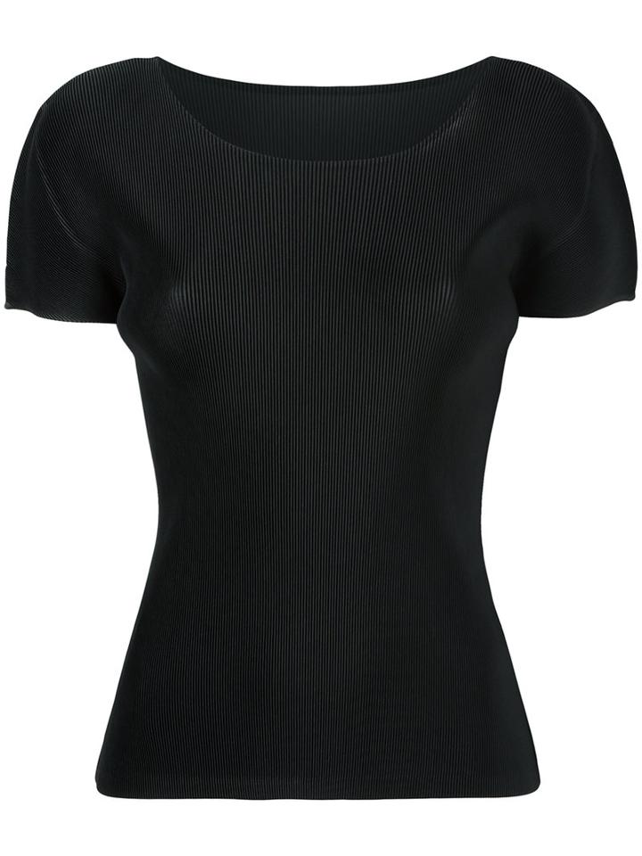 Pleats Please By Issey Miyake Pleated T-shirt, Women's, Size: 5, Black, Polyester