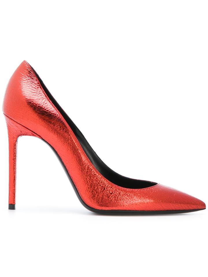 Saint Laurent Metallic Pointed Pumps - Red