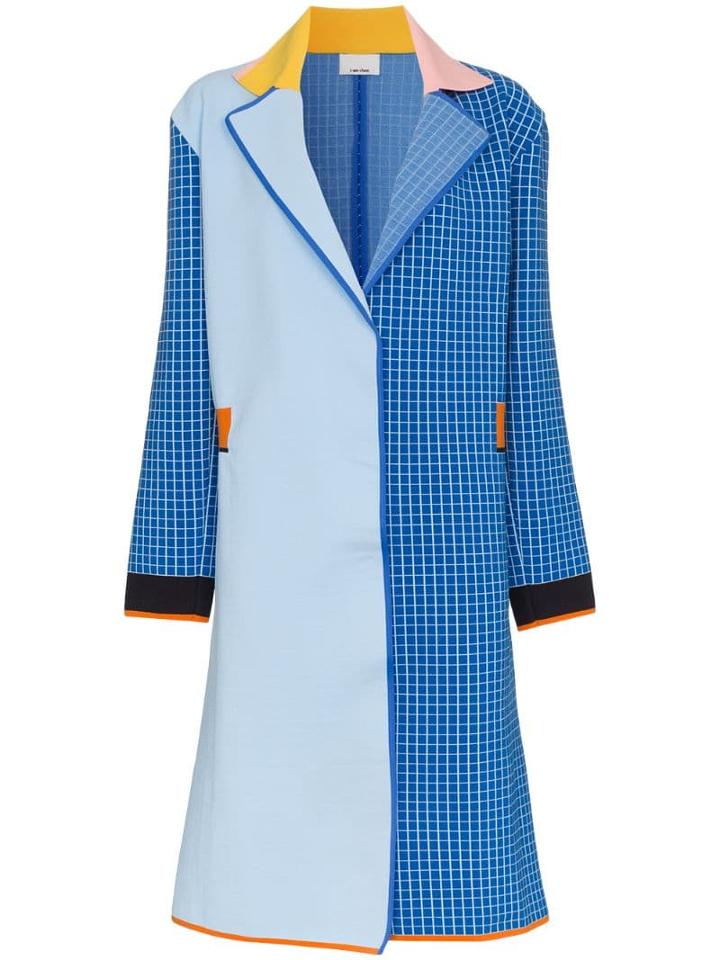 I-am-chen Contrast Checked Midi-coat - Blue