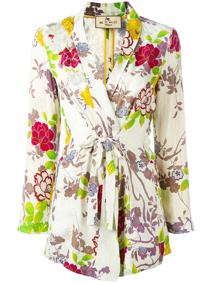 Etro Printed Tie-fastening Jacket - White