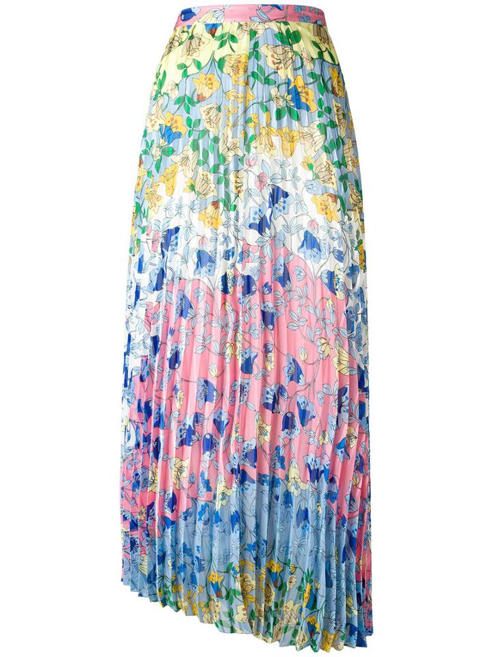 Dondup Floral Print Pleated Skirt, Women's, Size: 40, Blue, Polyester/cupro/spandex/elastane