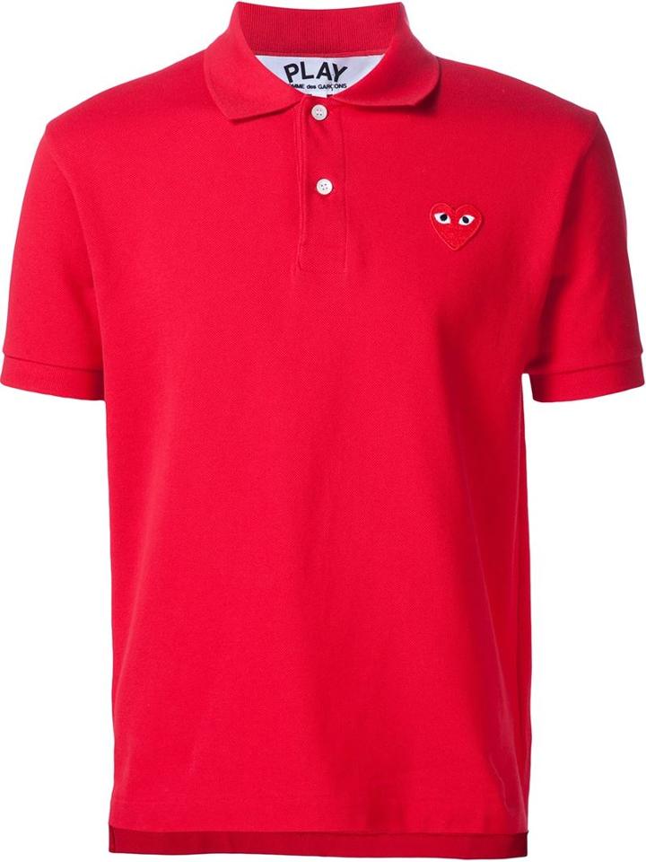 Comme Des Garçons Play Embroidered Heart Polo Shirt, Men's, Size: M, Red, Cotton