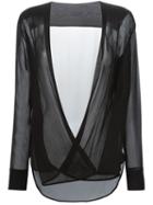Ermanno Scervino Pleated Wrap Front Blouse, Women's, Size: 46, Black, Silk