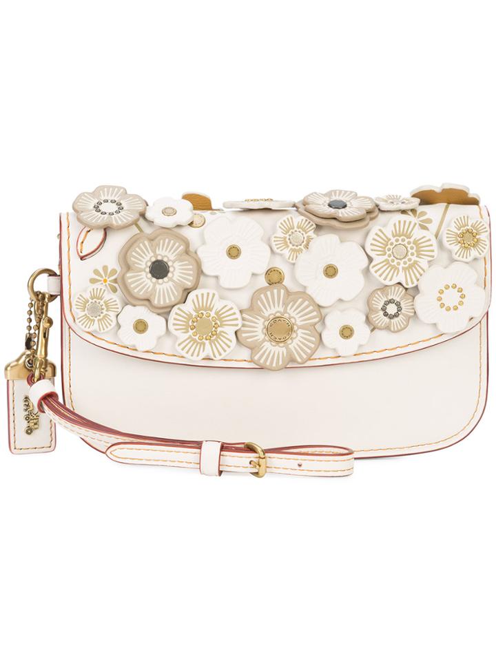 Coach Tea Rose Appliqué Clutch - White