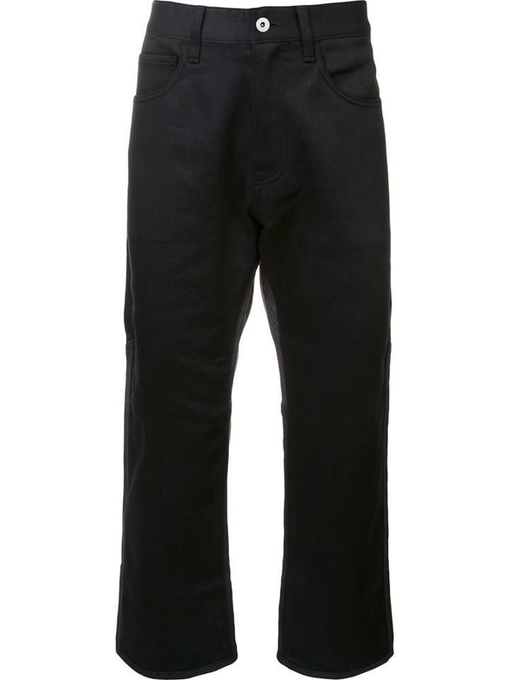 Junya Watanabe Comme Des Garçons Man Cropped Straight Leg Trousers, Men's, Size: Medium, Black, Cotton/nylon/polyurethane/wool