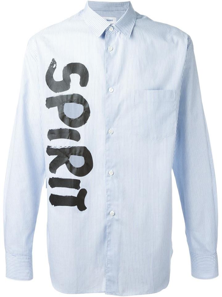 Comme Des Garçons Shirt Spirit Print Striped Shirt, Men's, Size: M, Blue, Cotton